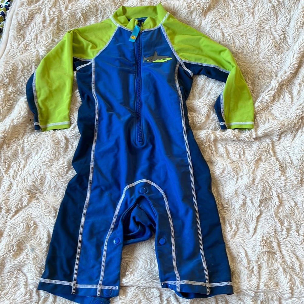 One Step Ahead Sun Smarties Blue/Green One-Piece Zip-Up Bathing Suit Size 24